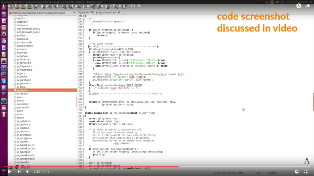 Screenshot Linux Kernel struct iphdr data-structure - part2 - Sample Example Code