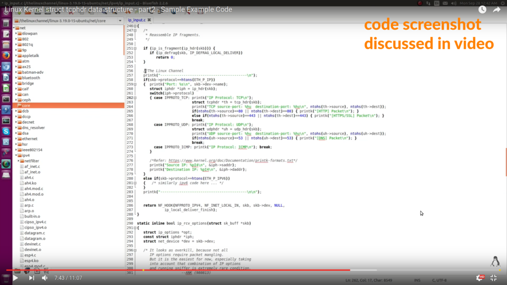 Screenshot Linux Kernel struct tcphdr data-structure - part2 - Sample Example Code