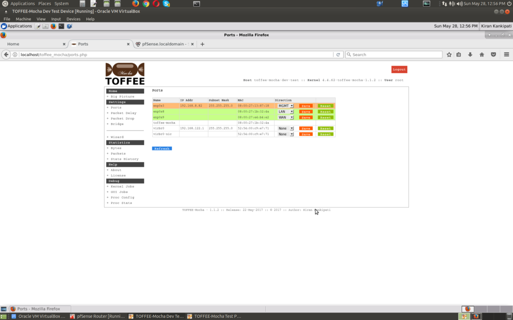 TOFFEE-Mocha WAN Emulator Jitter Feature port configuration