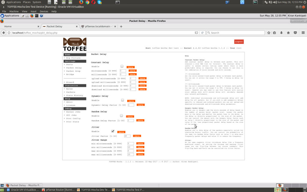 TOFFEE-Mocha WAN Emulator Jitter Feature configuration