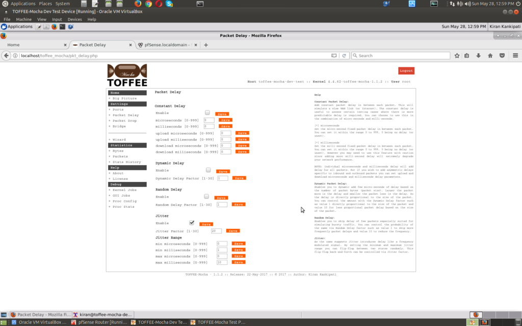 TOFFEE-Mocha WAN Emulator Jitter Feature adjusting jitter range max and min delays