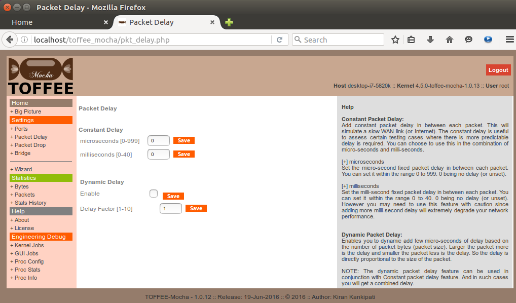 TOFFEE_Mocha settings packet delay