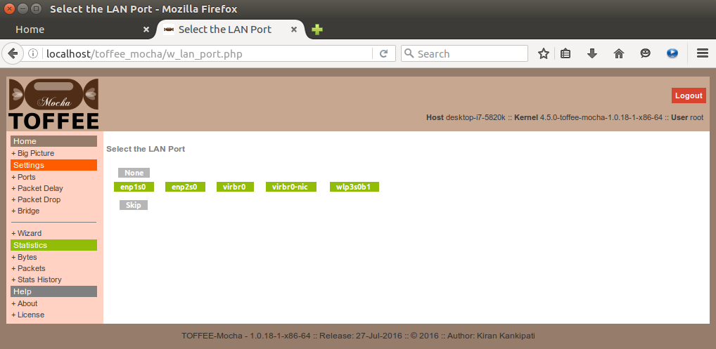 TOFFEE-Mocha-1.0.18-1-x86_64 WAN Emulator set LAN port