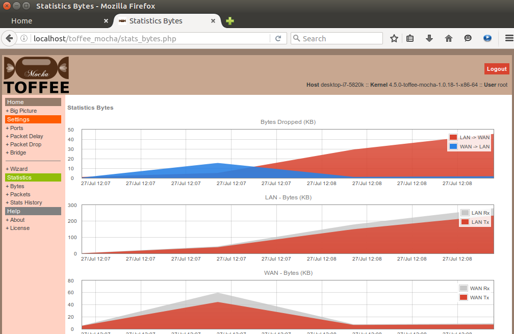 TOFFEE-Mocha-1.0.18-1-x86_64 WAN Emulator packet bytes stats