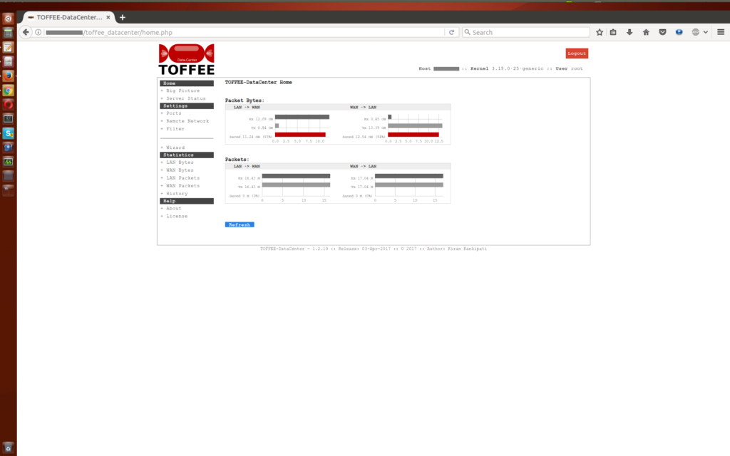 TOFFEE-DataCenter screenshots on a Dual CPU Intel Xeon E5645 2.40Ghz Dell Server - Home