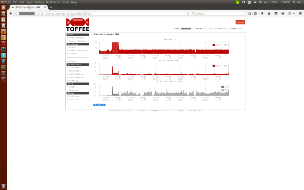 TOFFEE-DataCenter screenshots on a Dual CPU Intel Xeon E5645 2.40Ghz Dell Server - Statistics LAN Port