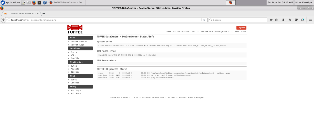 TOFFEE-DATACENTER WAN Optimization - Server/Device Info/Status