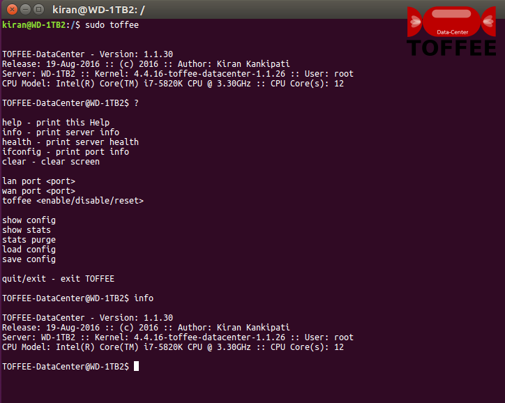 3 TOFFEE-DataCenter WAN Optimization cli TOFFEE server info