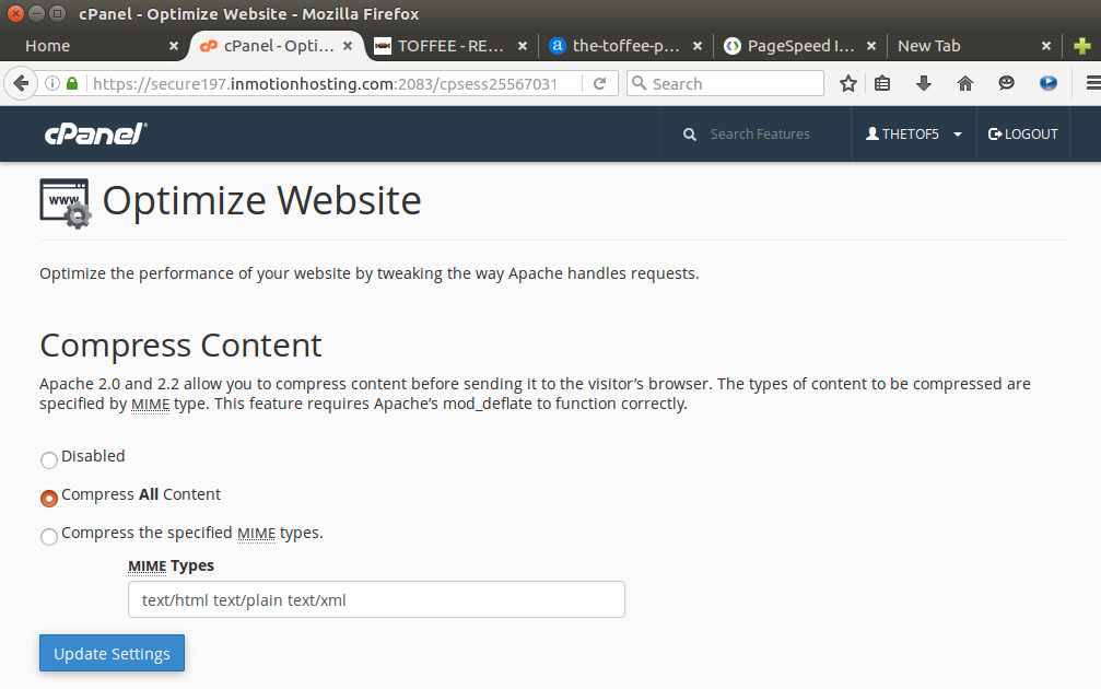 Inmotionhosting cpanel software optimize website Compress Content