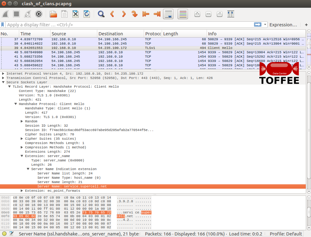 4 TOFFEE DataCenter Live Demo Clash of Clans Wireshark capture