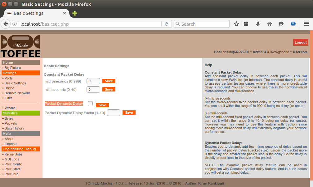 TOFFEE-Mocha WAN Emulation software development 16-June-2016