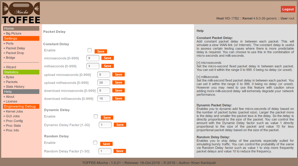 TOFFEE-Mocha WAN Emulation software development 20-Oct-2016