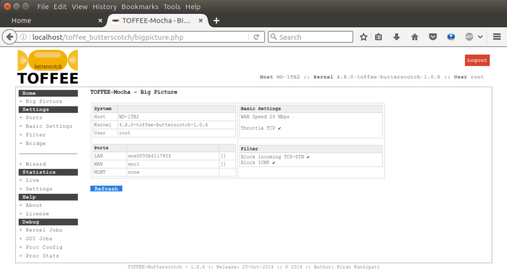 TOFFEE-Butterscotch Internet WAN Bandwidth Big Picture page