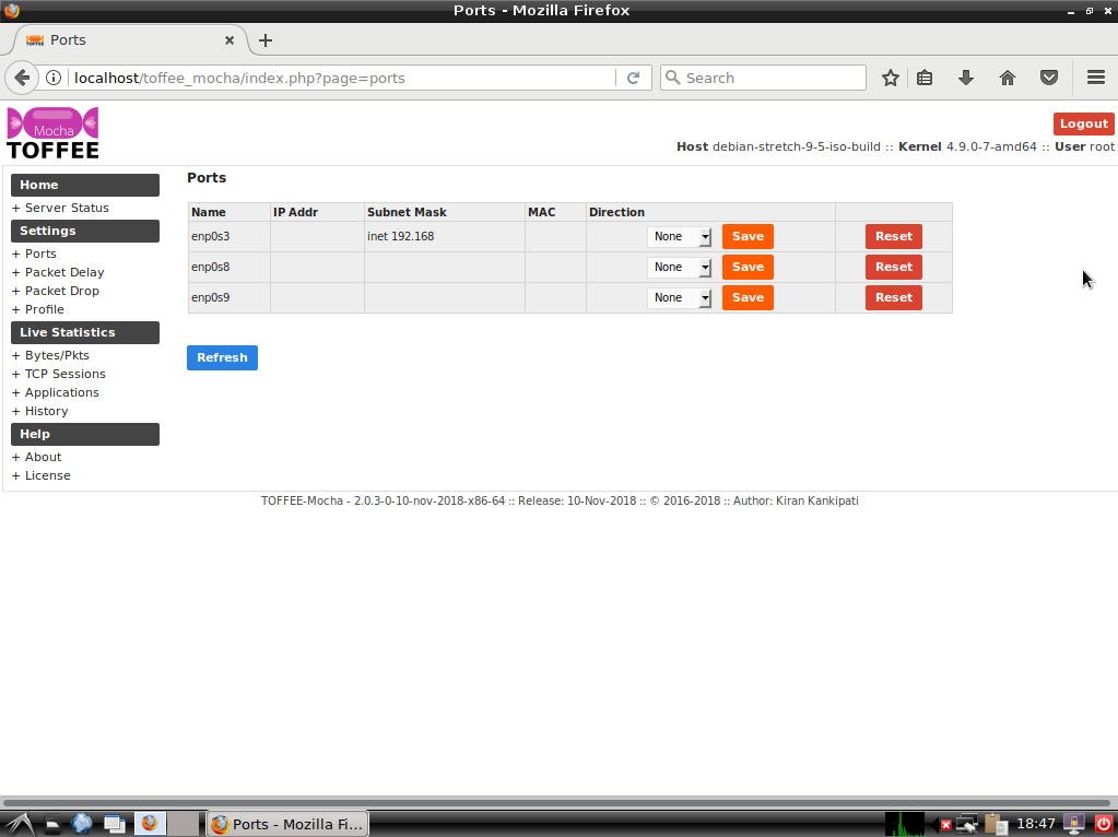 08 TOFFEE-MOCHA-2.0.3-0-10-nov-2018-x86-64.iso - Port Settings Page