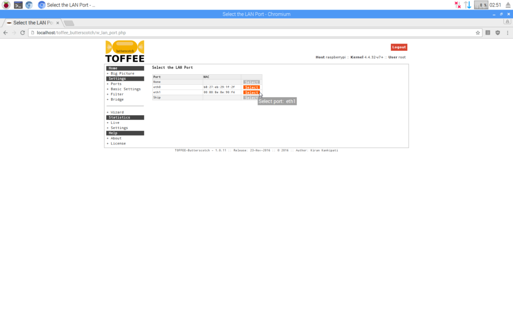 TOFFEE_Butterscotch Wizard select LAN Port