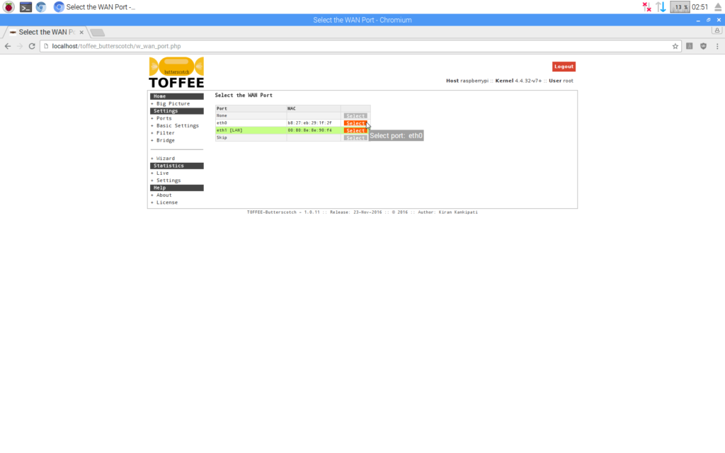 TOFFEE_Butterscotch Wizard select WAN Port