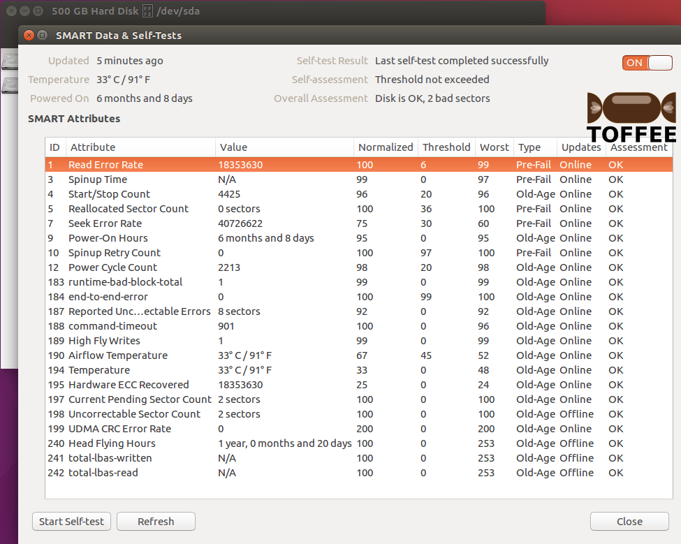 Seagate Barracuda 500GB harddrive SMART Data and Self-Tests