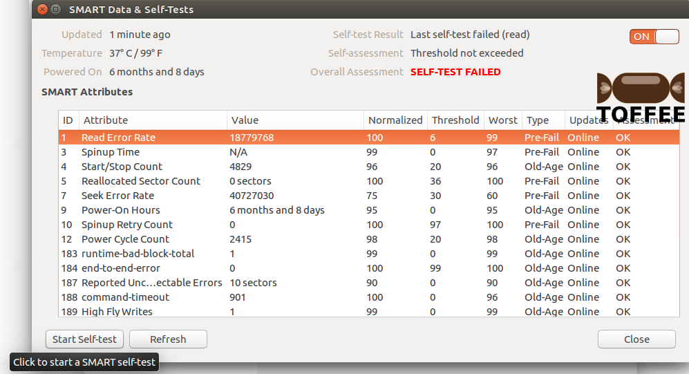 Seagate Barracuda 500GB harddrive Start Self-test