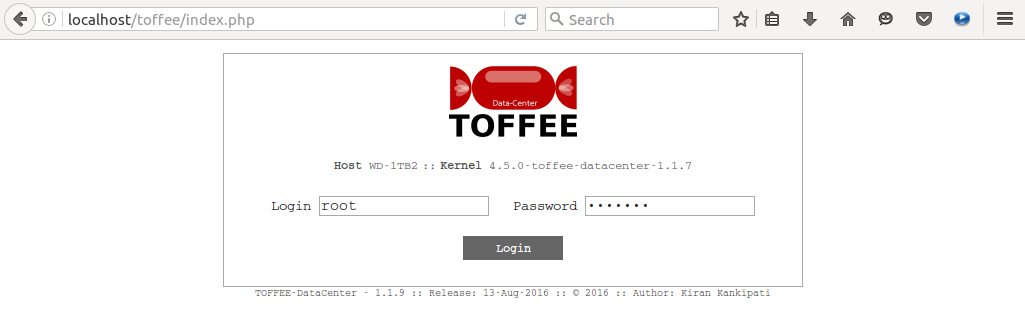 1 TOFFEE-DataCenter WAN Optimization Login page